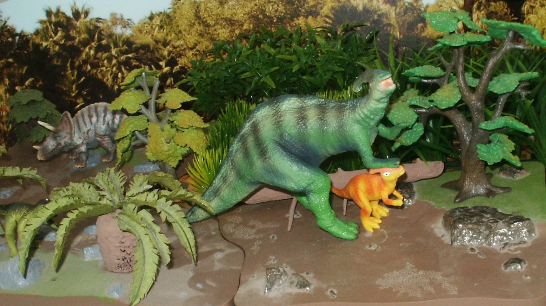 Schliech Triceratops and bellowing Parasaurlophus